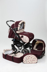 Carucior 3 in 1 Junior Plus Dark Red Flowers Baby-Merc foto