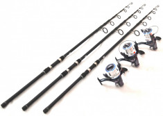 SET CRAP 3 LANSETE TELE CARBON 3,6m CU 3 MULINETE LONGCAST XZ12000, 10 RUL foto