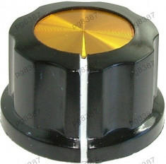 Buton pentru potentiometru, 27mm, plastic, negru-galben, 27x16mm - 127170 foto