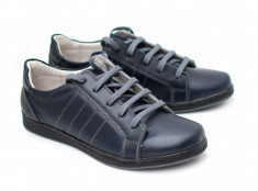 Pantofi barbati sport - casual bleumarin din piele naturala - Adidasi piele foto