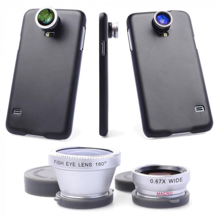 Carcasa cu lentile fish eye 180&deg; pentru Samsung Galaxy S5 i9600 + folie ecran