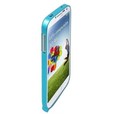 Bumper metal blue albastru ultra subtire Samsung Galaxy S4 + folie ecran foto