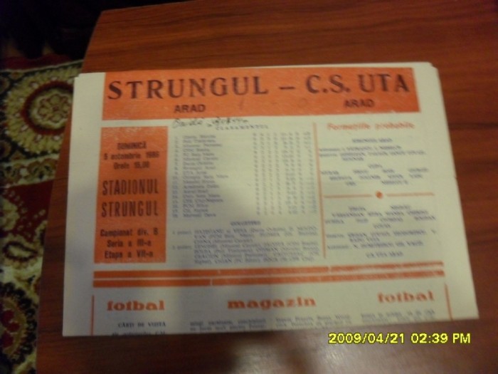 program Strungul Arad - UTA