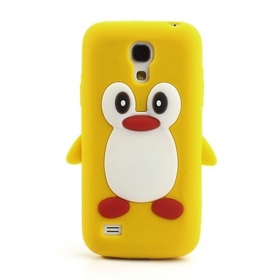 Husa silicon galbena model pinguin Samsung Galaxy S4 Mini i9190 + folie foto