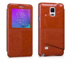 Husa piele HOCO Crystal, SAMSUNG GALAXY NOTE 4, SMART COVER+S VIEW, MARO CONIAC foto