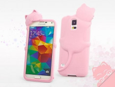 Carcasa protectie pisica din silicon pentru Samsung Galaxy S5 G900 - roz deschis foto