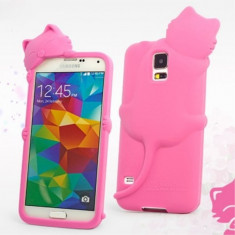 Carcasa protectie pisica din silicon pentru Samsung Galaxy S5 G900 - roz inchis foto