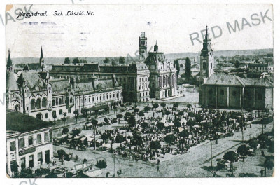 3035 - ORADEA, Market - old postcard - used - 1918 foto