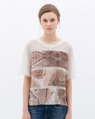 Nou! Tricou transparent print marmorat, ZARA, femei masura S foto