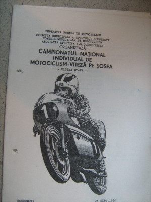 Program motociclism-Campionatul National de motociclism viteza pe sosea 23.09.90 foto