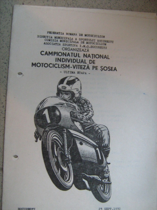 Program motociclism-Campionatul National de motociclism viteza pe sosea 23.09.90