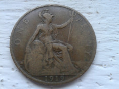 1 penny 1919 M. Britanie foto