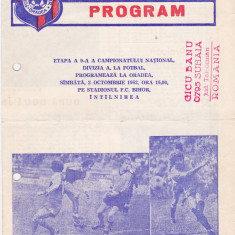 Program meci fotbal FC BIHOR ORADEA - JIUL PETROSANI 02.10.1982