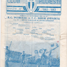 Program meci fotbal PETROLUL PLOIESTI - FC BIHOR ORADEA 25.09.1982