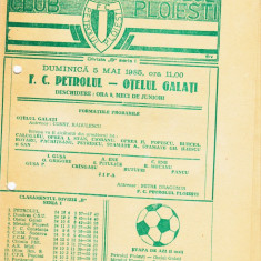 Program meci fotbal PETROLUL PLOIESTI - OTELUL GALATI 05.05.1985