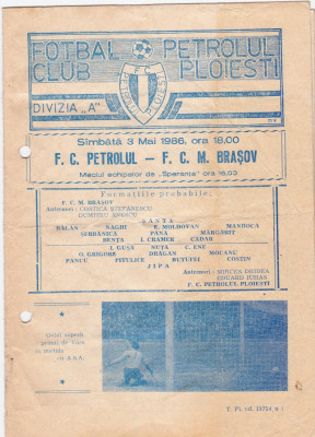 Program meci fotbal PETROLUL PLOIESTI - FCM BRASOV 03.05.1986 foto