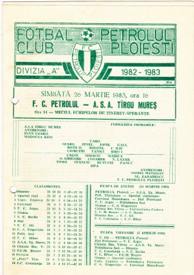 Program meci fotbal PETROLUL PLOIESTI - ASA TARGU MURES 26.03.1983 foto