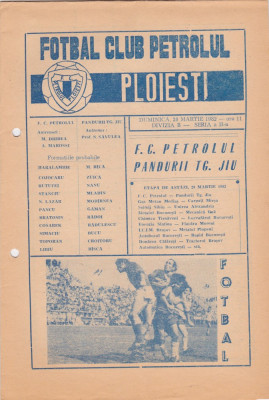 Program meci fotbal PETROLUL PLOIESTI - PANDURII TARGU JIU 28.03.1982 foto