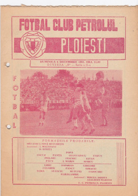 Program meci fotbal PETROLUL PLOIESTI - MECANICA FINA BUCURESTI 06.12.1981 foto