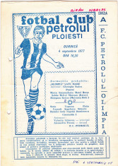 Program meci fotbal PETROLUL PLOIESTI - OLIMPIA SATU MARE 04.09.1977 foto