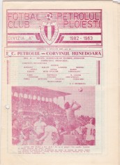 Program meci fotbal PETROLUL PLOIESTI - CORVINUL HUNEDOARA 07.08.1982