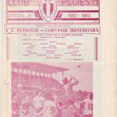 Program meci fotbal PETROLUL PLOIESTI - CORVINUL HUNEDOARA 07.08.1982