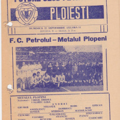 Program meci fotbal PETROLUL PLOIESTI - METALUL PLOPENI 27.09.1981