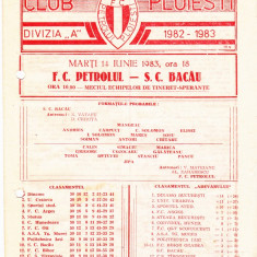 Program meci fotbal PETROLUL PLOIESTI - SC BACAU 14.06.1983