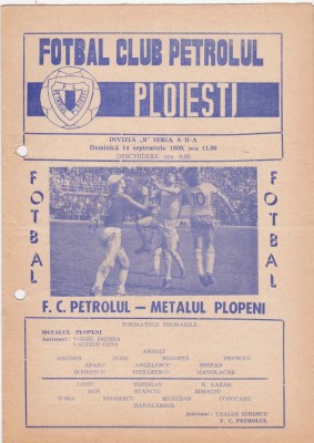 Program meci fotbal PETROLUL PLOIESTI - METALUL PLOPENI 14.09.1980 foto