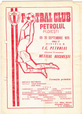 Program meci fotbal PETROLUL PLOIESTI - METALUL BUCURESTI 20.09.1979 foto