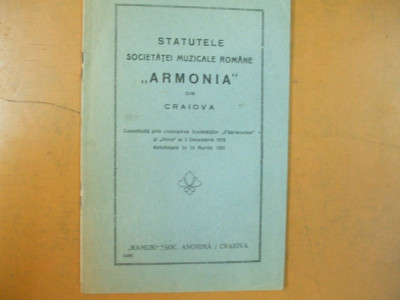 Craiova societatea muzicala Armonia statutele Craiova Ramuri 1925 foto