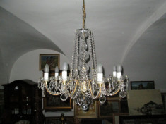 Candelabru vechi de cristal cu 8 brate , Boemia , lustra mare veche foto