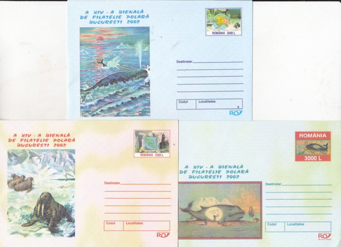 bnk fil Romania 2002 lot 3 intreguri postale Bienala fil polara Bucuresti