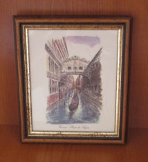Litografie VENETIA - Ponte dei Sospiri / Puntea Suspinelor (color - 15x13cm) foto