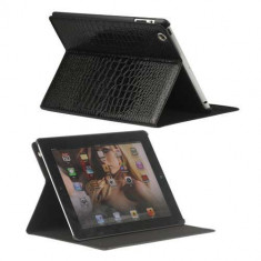 Husa iPad 2 Wi-Fi +3G Piele De Crocodil Folio Cu Stand Neagra foto