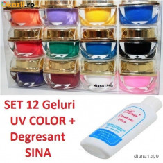 KIT set 12 gel color geluri uv colorate + degresant sina foto