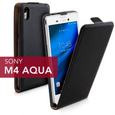 HUSA SONY XPERIA M4 AQUA PIELE NEAGRA FLIP TOC INCHIDERE MAGNETICA CLAPETA foto