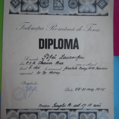 HOPCT DIPLOMA SPORTIVA NR 15 FEDERATIA ROMANA DE TENIS C.S. STEAUA BUC. 1975