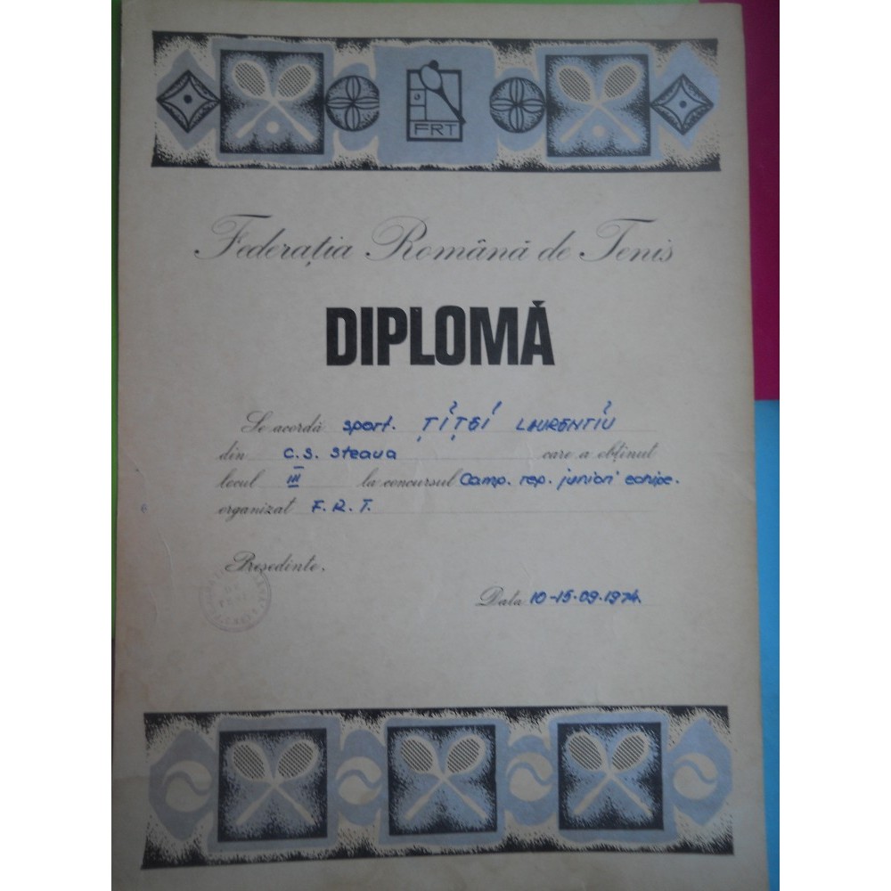 Hopct Diploma Sportiva Nr 9 Federatia Romana De Tenis C S Steaua