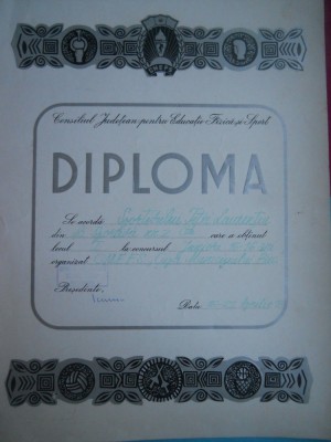 HOPCT DIPLOMA SPORTIVA NR 21 CONS. JUD.PTR. ED.FIZICA SI SPORT C-TA-TENIS 1973 foto