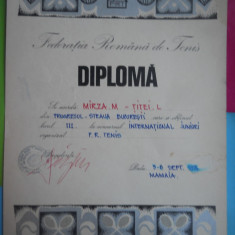 HOPCT DIPLOMA SPORTIVA NR 14 FEDERATIA ROMANA DE TENIS C.S. STEAUA BUC. 1974