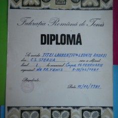 HOPCT DIPLOMA SPORTIVA NR 7 FEDERATIA ROMANA DE TENIS C.S. STEAUA BUC. 1981