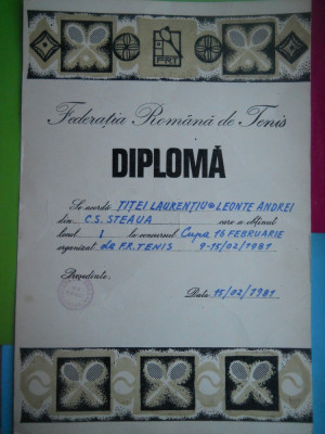 HOPCT DIPLOMA SPORTIVA NR 7 FEDERATIA ROMANA DE TENIS C.S. STEAUA BUC. 1981 foto