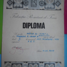 HOPCT DIPLOMA SPORTIVA NR 13 FEDERATIA ROMANA DE TENIS C.S. STEAUA BUC. 1975