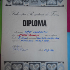 HOPCT DIPLOMA SPORTIVA NR 16 FEDERATIA ROMANA DE TENIS C.S. STEAUA BUC. 1976