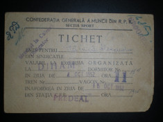 Tichet excursie Predeal - cabana Diham - 1952 - Confederatia Generala a Muncii foto