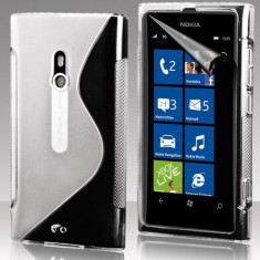 Husa Nokia Lumia 800 Silicon Gel Tpu S-Line Alba Semitransparenta + Folie Ecran Inclusa foto