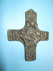 Crucifix Vintage bronz 1970 IISUS HRISTOS- Ich bin bei euch-Eu sant cu tine. foto