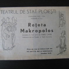 Program teatru stagiunea 1965 - Reteta Makropolos / Teatrul de Stat Ploiesti