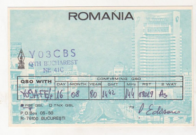 bnk cp Romania CP QSL 1980 - Hotel Intercontinental foto
